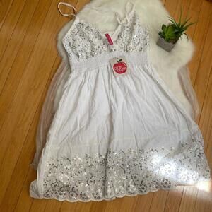 PINK Apple White Embroidered Sequin Summer Dress